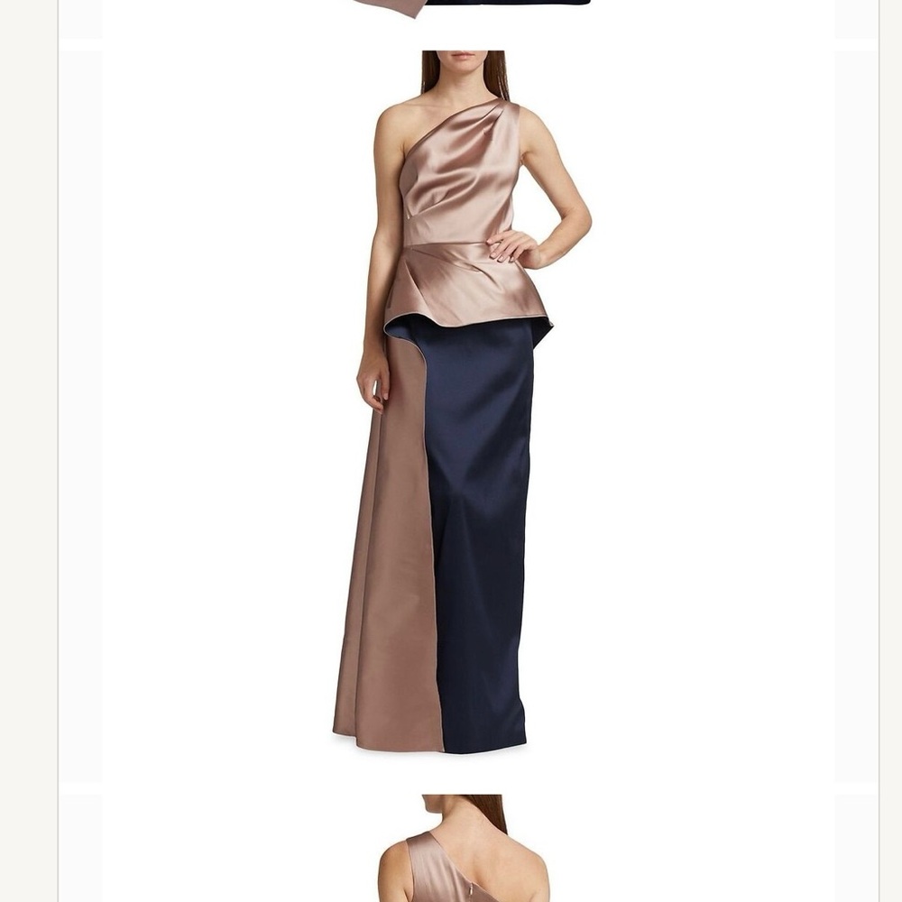 Rickie Freeman for Teri Jon One-Shoulder Dress in Rose gold and Navy